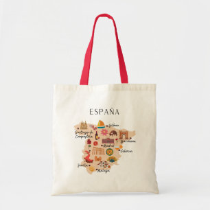 Tote Bag Carte de voyage d'Espagne (impression unilatérale)