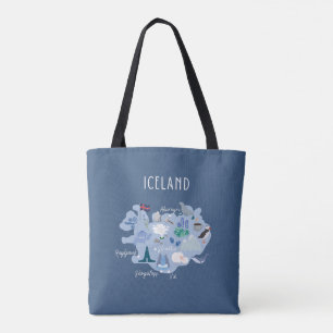 Tote Bag Carte de voyage d'Islande bleu foncé
