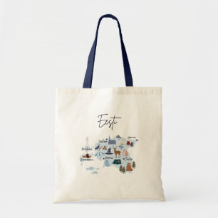 Tote Bag carte de voyage en Estonie (impression recto-verso