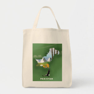 Tote Bag Carte de voyage illustrée du Pakistan.