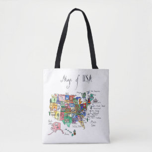 Tote Bag Carte des attractions des Etats-Unis d'Amérique