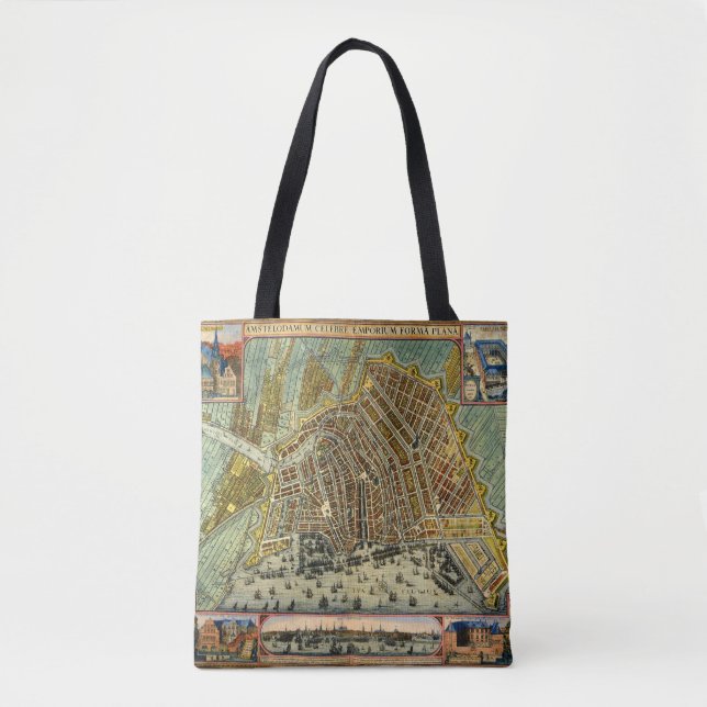 Tote Bag Carte des rues antiques d'Amsterdam, Pays-Bas (Devant)