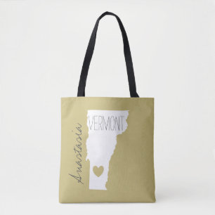 Tote Bag Carte d'état du Vermont personnalisation du nom
