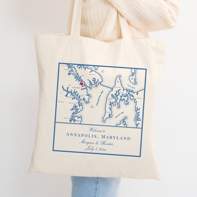 Tote Bag Carte du Maryland d'Annapolis Bienvenue au Mariage (Créateur téléchargé)