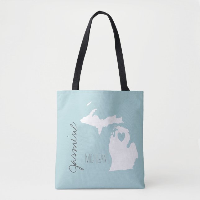 Tote Bag Carte du Michigan avec nom personnalisé du coeur (Devant)