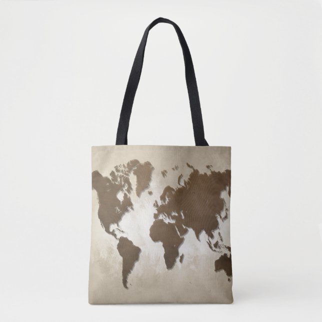 Tote Bag Carte du monde 64 brun (Devant)
