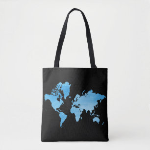 Tote Bag Carte du monde bleue minimale Art à l'aquarelle