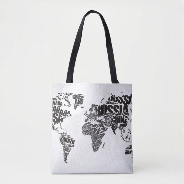 Tote Bag Carte du monde dans la typographie (Devant)