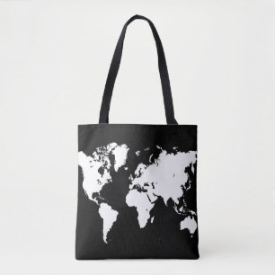 Tote Bag Carte du monde Design 69 noir blanc