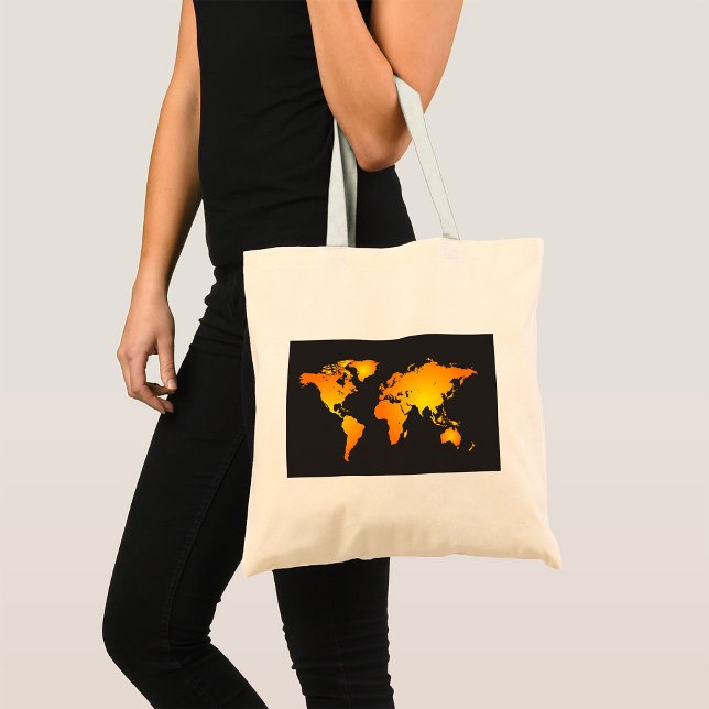 Tote Bag Carte du monde lumineux en orange et jaune (Créateur téléchargé)