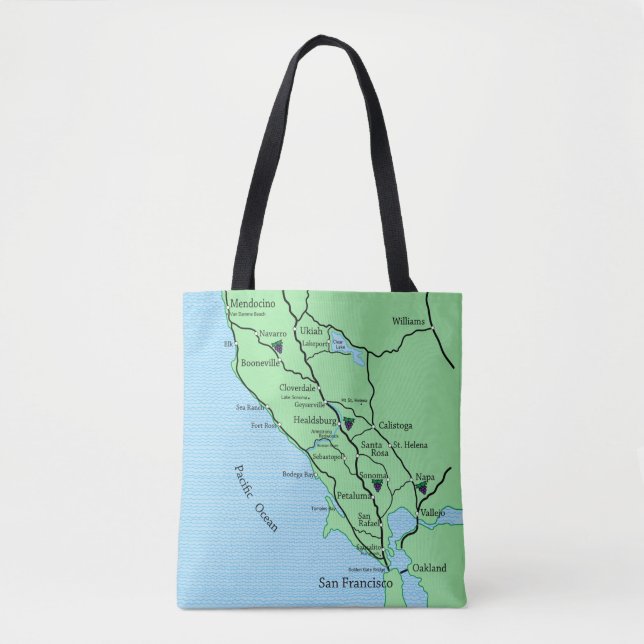 Tote Bag Carte du pays vinicole de Californie Fourre-tout (Devant)