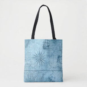 Tote Bag Carte du vieux monde bleu