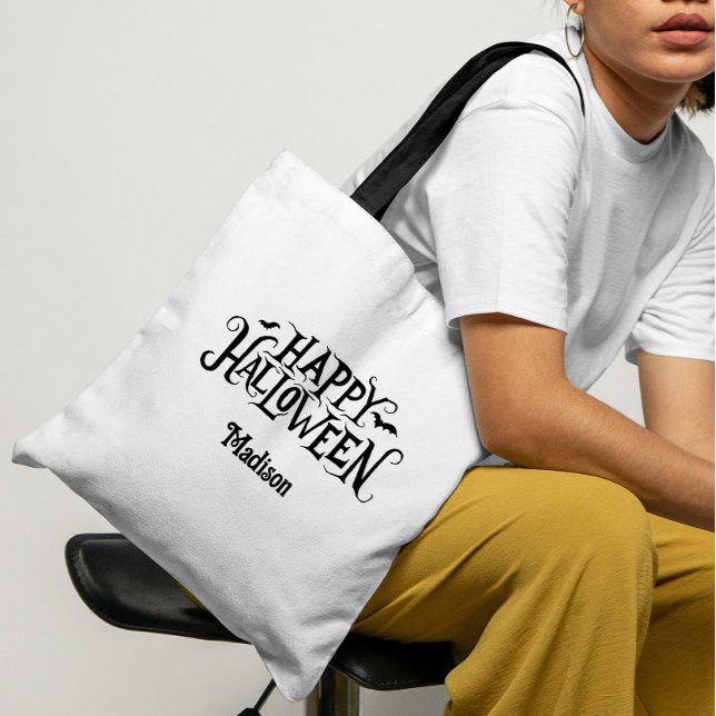 Tote Bag Carte Halloween Happy Personnalisée Ou Traite (Happy Halloween Tote Bag)