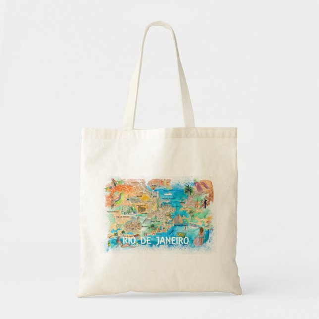 Tote Bag Carte illustrée de Rio de Janeiro avec les routes  (Devant)