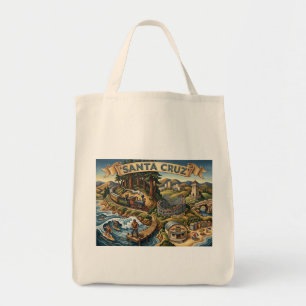 Tote Bag Carte illustrée de Santa Cruz Californie Quai UCSC