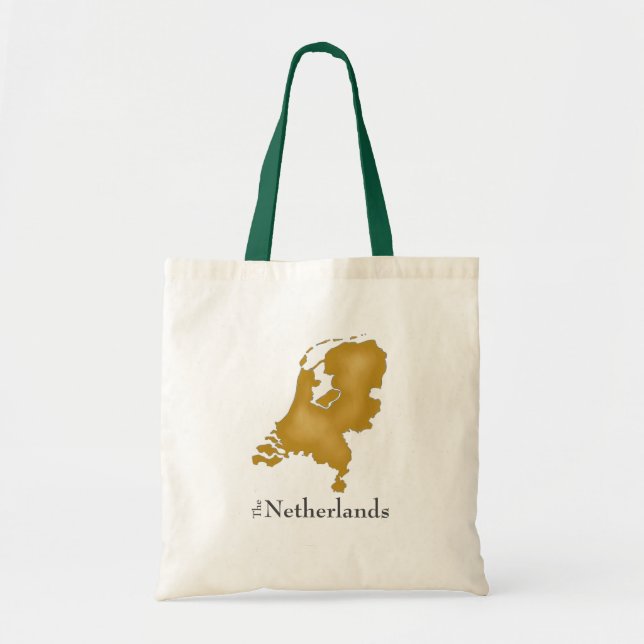 Tote Bag Carte Pays-Bas en texte noir et or (Devant)