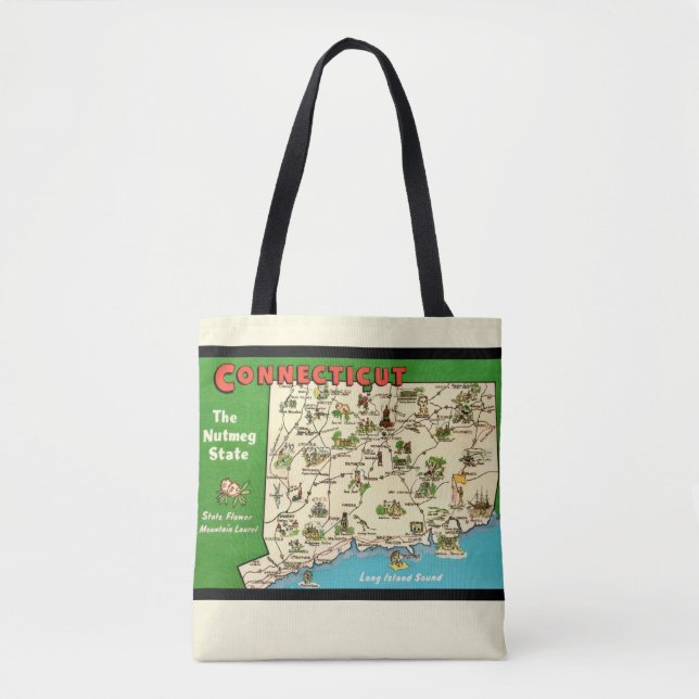 Tote Bag Carte Retro, Connecticut Vintage (Devant)