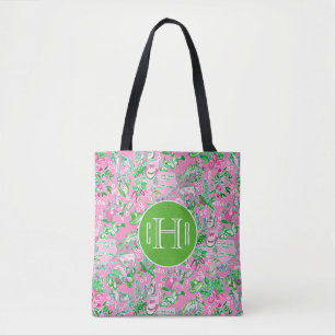 Tote Bag Carte Texas Pink & Green Preppy Motif Monogramme