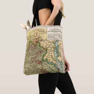 Tote Bag Carte vintage des batailles de Virginie pendant la