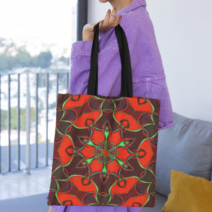 Tote Bag Carton Mandala Flower rouge et Turquoise