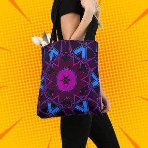 Tote Bag Carton Mandala violet rose et bleu