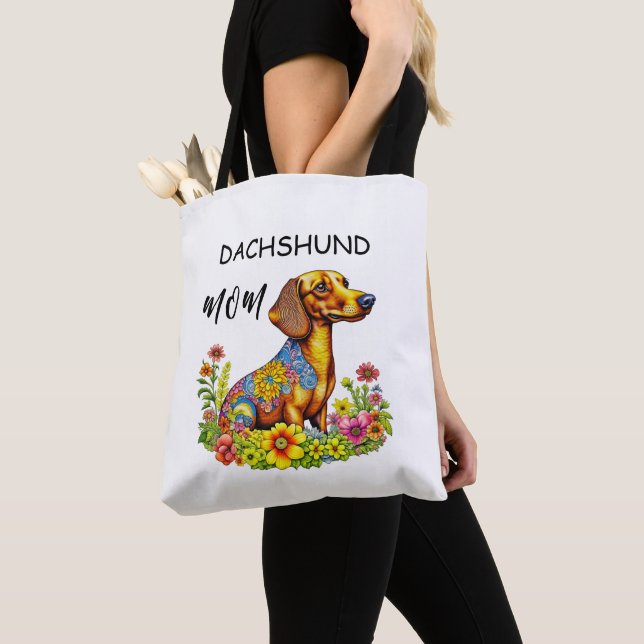 Tote Bag Carton mignon AI Dachshund Maman (De près)