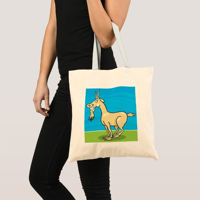 Tote Bag Cartoon de chèvre souriant animal de ferme (Créateur téléchargé)