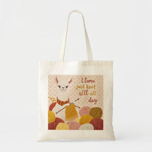 Tote Bag Cartoon lama portant un foulard tricoté