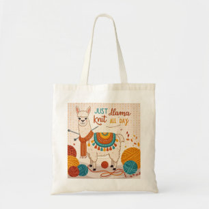 Tote Bag Cartoon lama portant un foulard tricoté