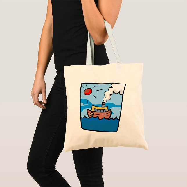 Tote Bag Cartoon Steamship sur Ocean Waves Art nautique (Créateur téléchargé)