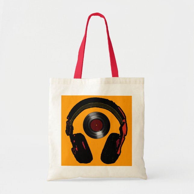 Tote Bag casque dj et disque vinyle (Devant)