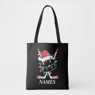 Tote Bag Casquette de Noël personnalisée avec nom Hockey Xm