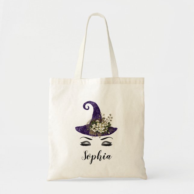 Tote Bag Casquette de sorcière violet d'Halloween mignon Pe (Devant)