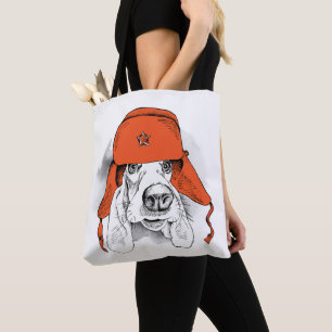Tote Bag Casquette rouge de Basset Hound   Ushanka