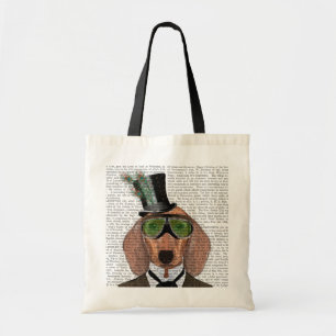 Tote Bag Casquette supérieur de lunettes vertes de teckel