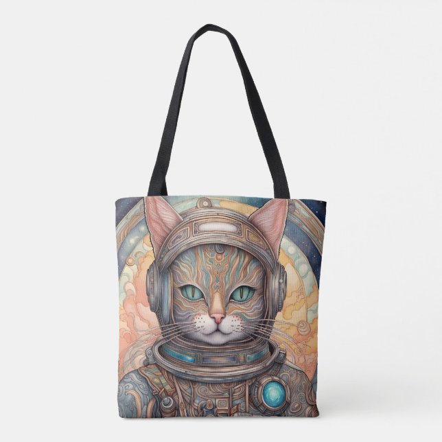Tote Bag Cat Astronaut art de dessins animés détaillés (Dos)