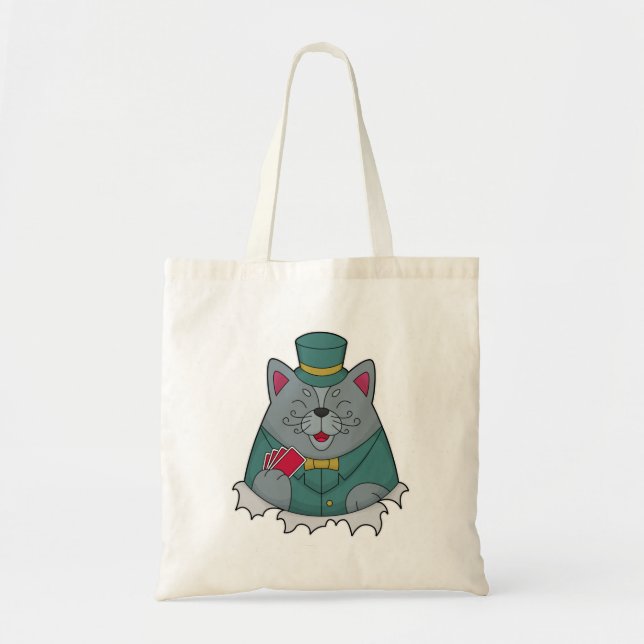 Tote Bag Cat at Poker avec cartes de Poker (Devant)