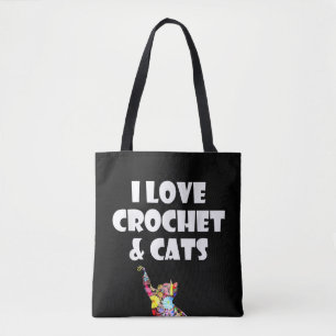 Tote Bag Cat I Love Crochet & Cats Brodery Needlepoint