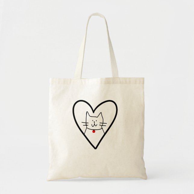 Tote Bag Cat in Heart Doodle  (Devant)