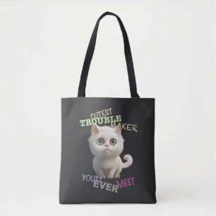 Tote Bag Cat Kitten Cuttest Trouble Maker Cute Adorable Fun