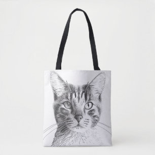Tote Bag Cat Wild Nature Animal Illustration Art Dessin