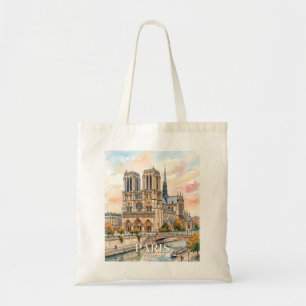 Tote Bag Cathédrale Notre-Dame de Paris Aquarelle Voyage