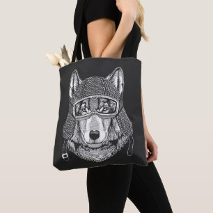 Tote Bag Cavalier de moto de chien de loup