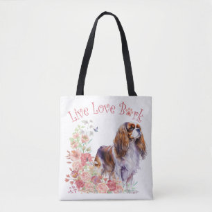 Tote Bag Cavalier King Charles Spaniel Chien Maman Florale