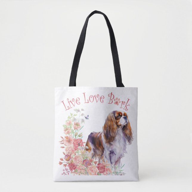 Tote Bag Cavalier King Charles Spaniel Chien Maman Florale (Devant)