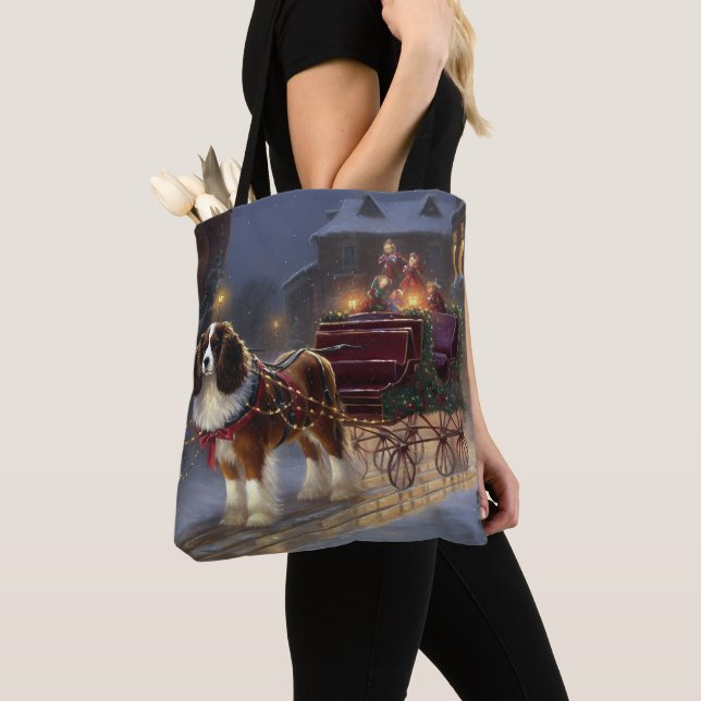 Tote Bag Cavalier King Charles Spaniel Noël Fêtard (De près)