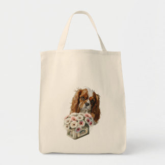 Tote Bag Cavalier le roi Charles Spaniel avec fleurs
