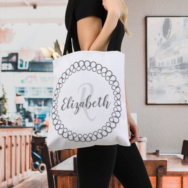 Tote Bag Cercle décoratif gris Personnaliser Monogramme Fou (Gray Decorative Circle Personalized Monogram Tote Bag)