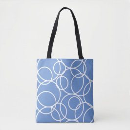Tote Bag Cercles blancs géométriques Bleu Moderne Abstrait