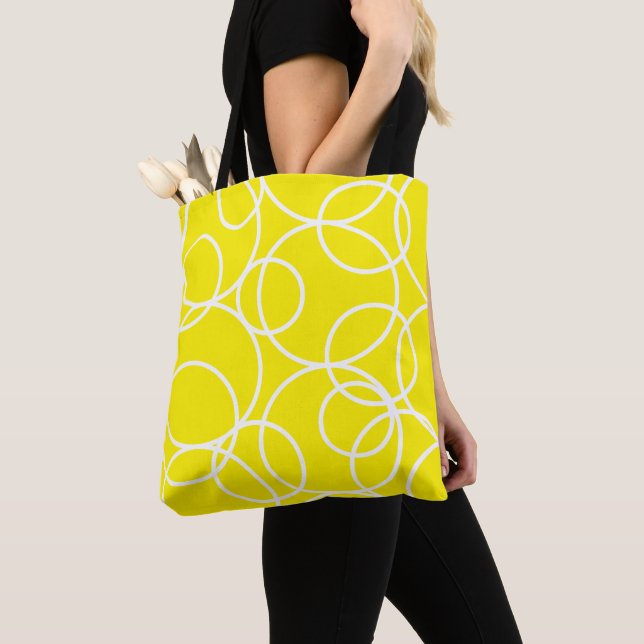 Tote Bag Cercles blancs géométriques Jaune Moderne Abstrait (De près)